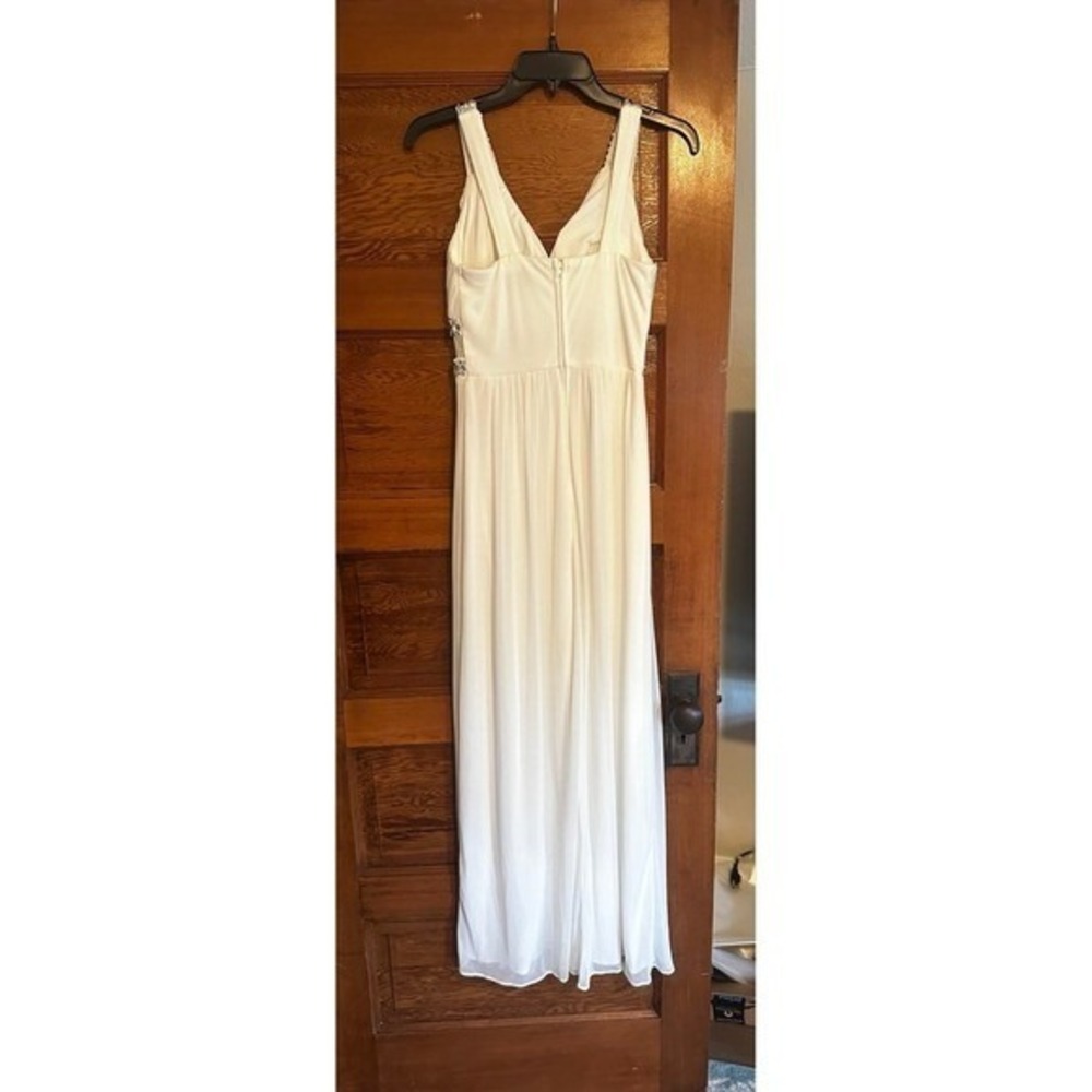 Ivory Formal Gown Embellished Empire‎ Waist Evening Dress Bridesmaid Maxi - Picture 7 of 9